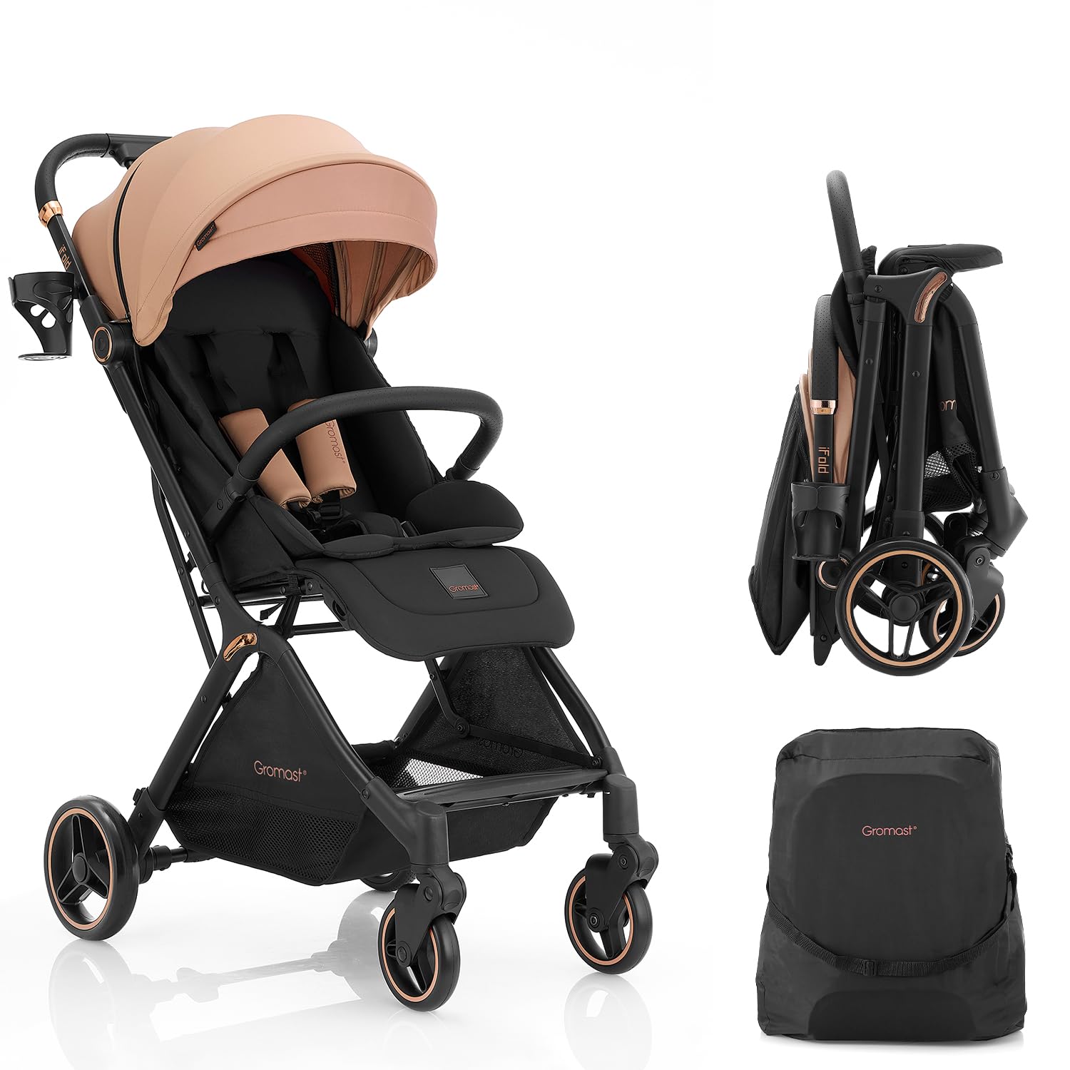 Gromast Gravity Folding Baby Stroller in Khaki